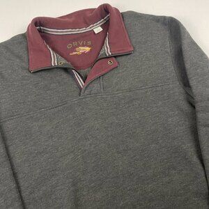 ORVIS FLY FISHING 1/4 Zip Snap Pullover Sweater Men’s XL Cotton Blend Dark Gray